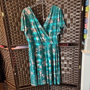 Kaileigh Teal and Pink Floral Midi Dress